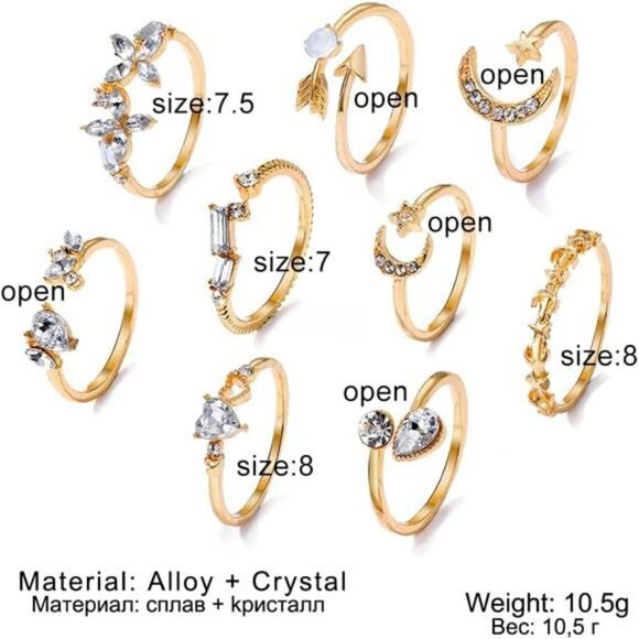 Gold stackable moon star rings set boho dainty knuckle midi stacking jewelry pac - Picture 6 of 8